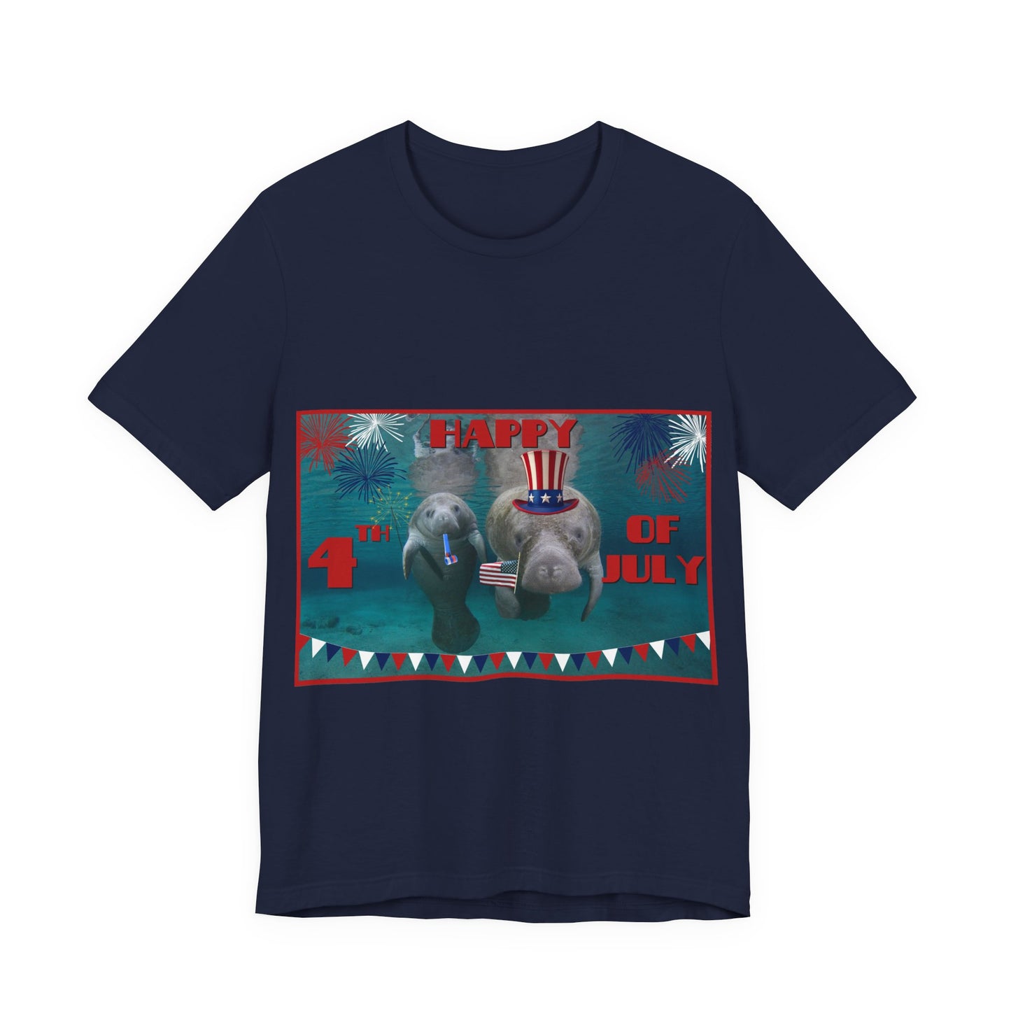 Happy 4th of July Manatee Tee, navy t-shirt