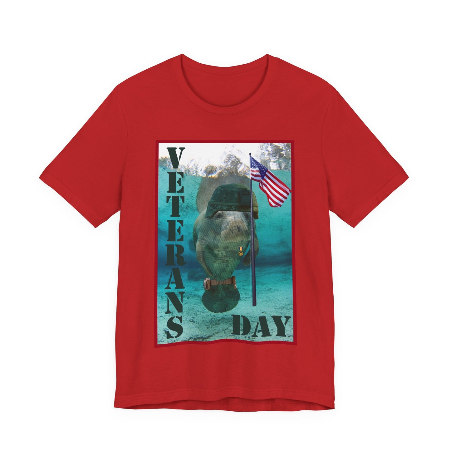 Veteran's Day Manatee Tee, red t-shirt