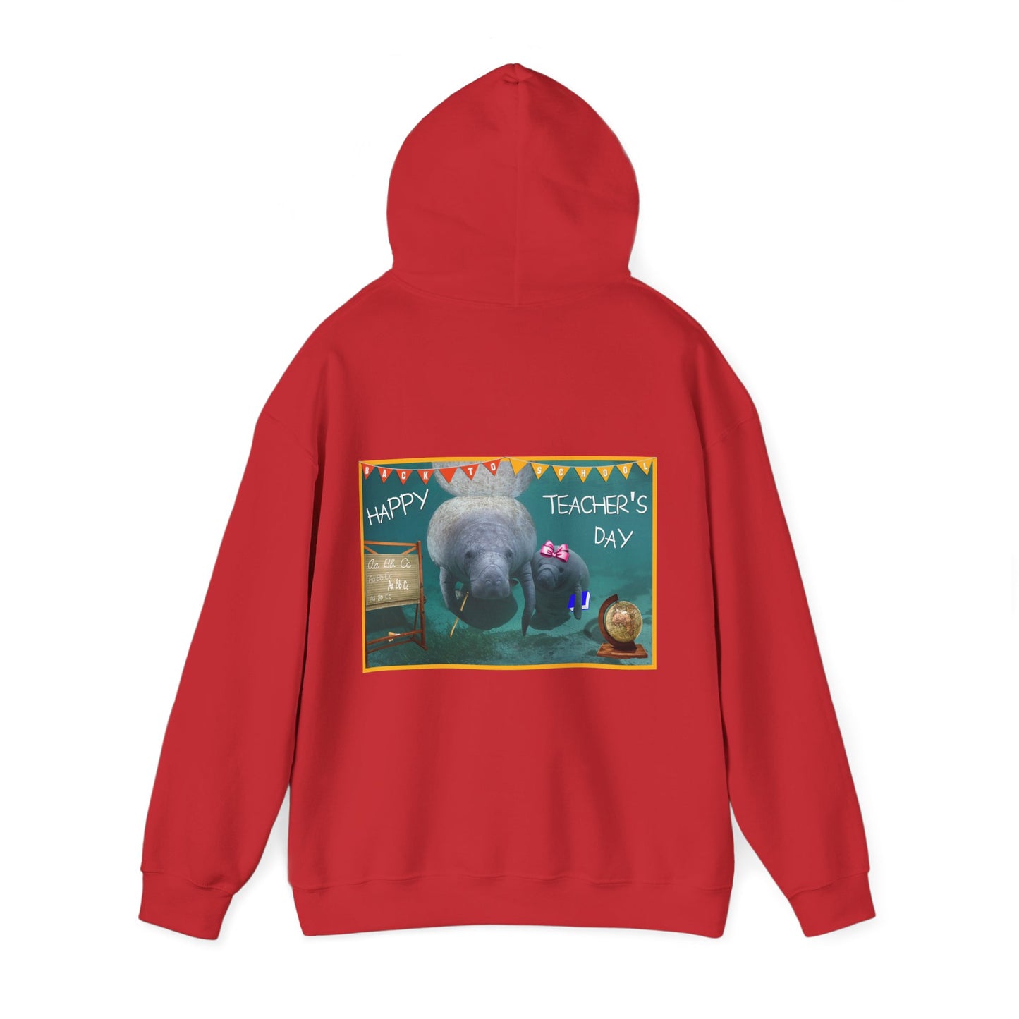 Happy Teacher's Day Manatee Hoodie, red hoodie back