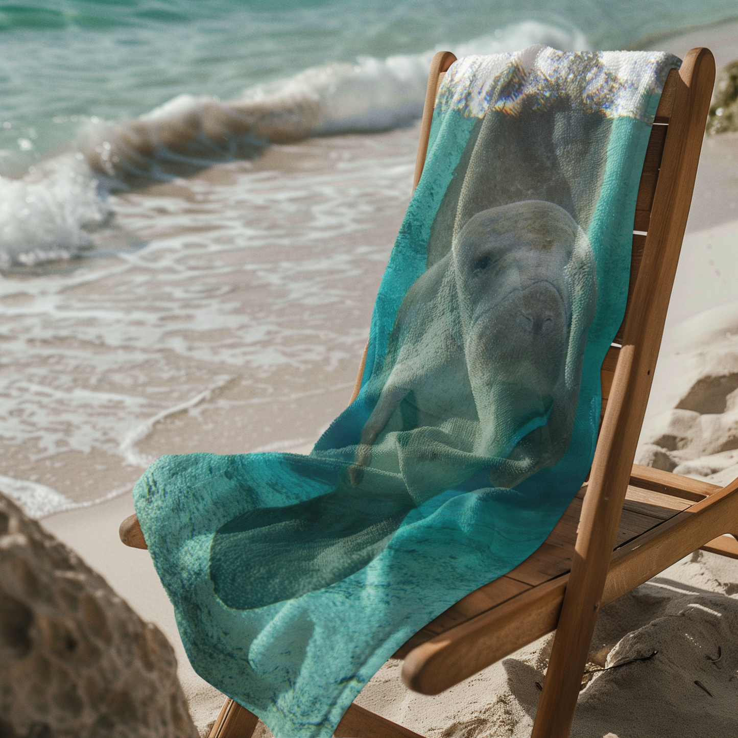 Graceful Manatee Beach Towel, beach towel on chair