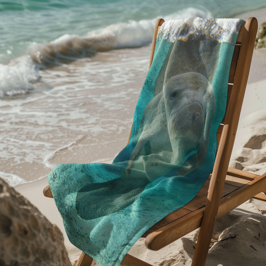 Graceful Manatee Beach Towel, beach towel on chair