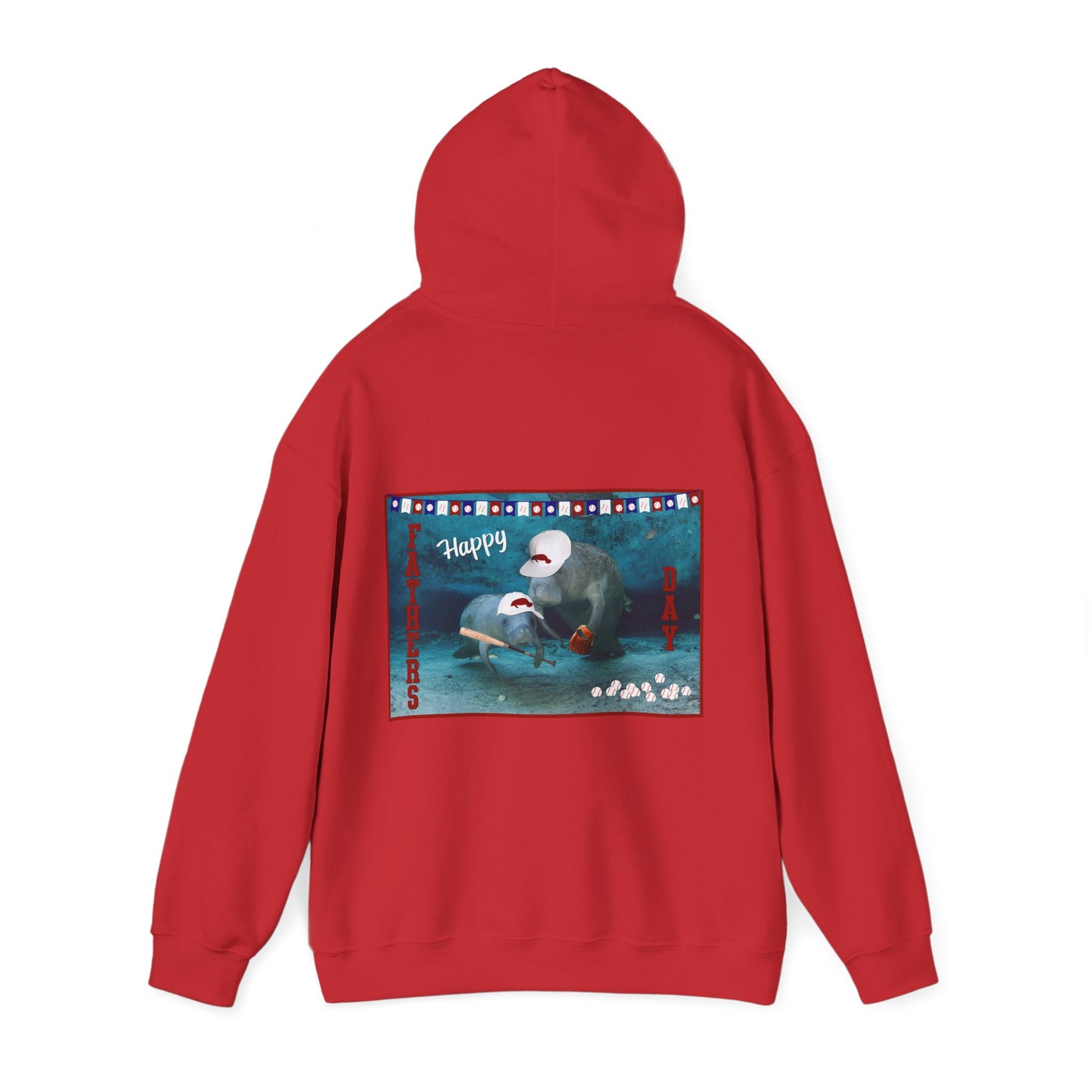 Happy Father's Day Manatee Hoodie, red hoodie back