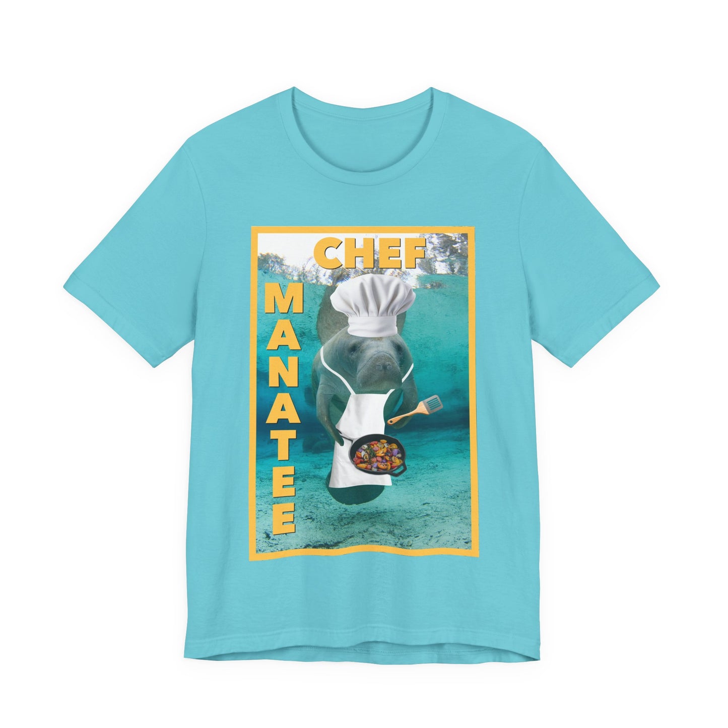 Chef Manatee Tee, light blue t-shirt