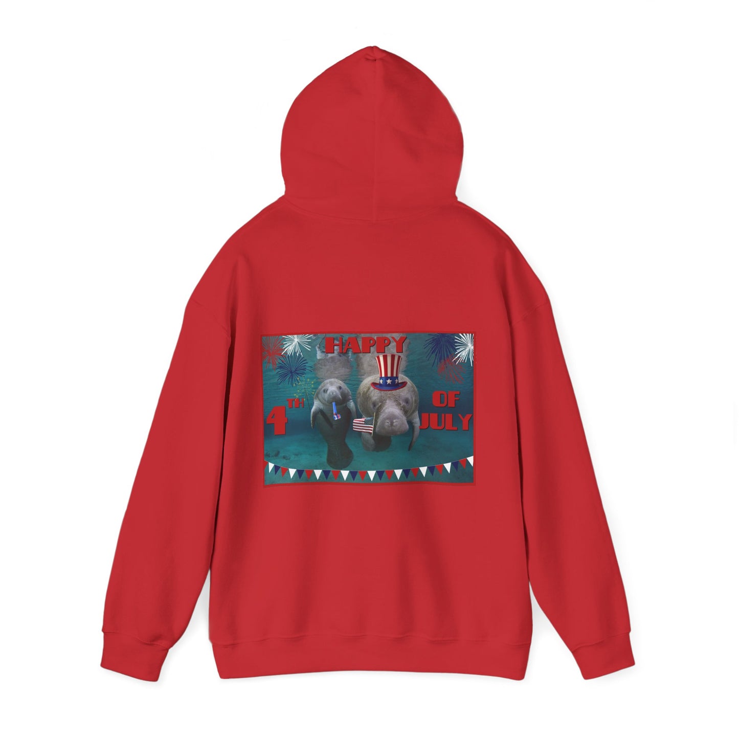 Happy 4th of July Manatee Hoodie, red hoodie back