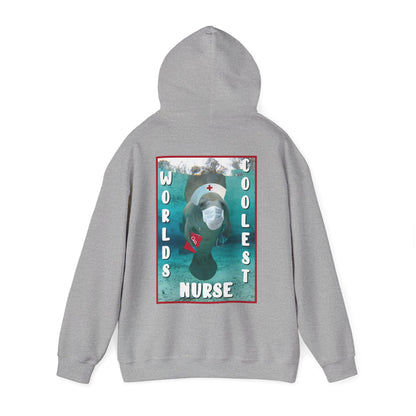 World's Coolest Nurse Manatee Hoodie, grey hoodie back 