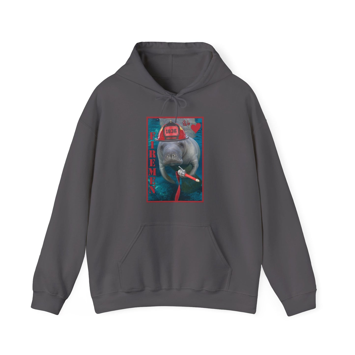 Fireman Manatee Hoodie, grey hoodie front