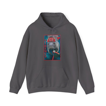 Fireman Manatee Hoodie, grey hoodie front