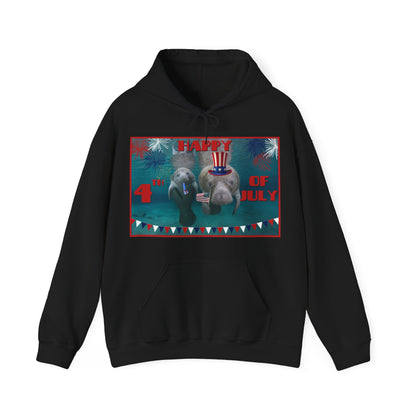 Happy 4th of July Manatee Hoodie, black hoodie front