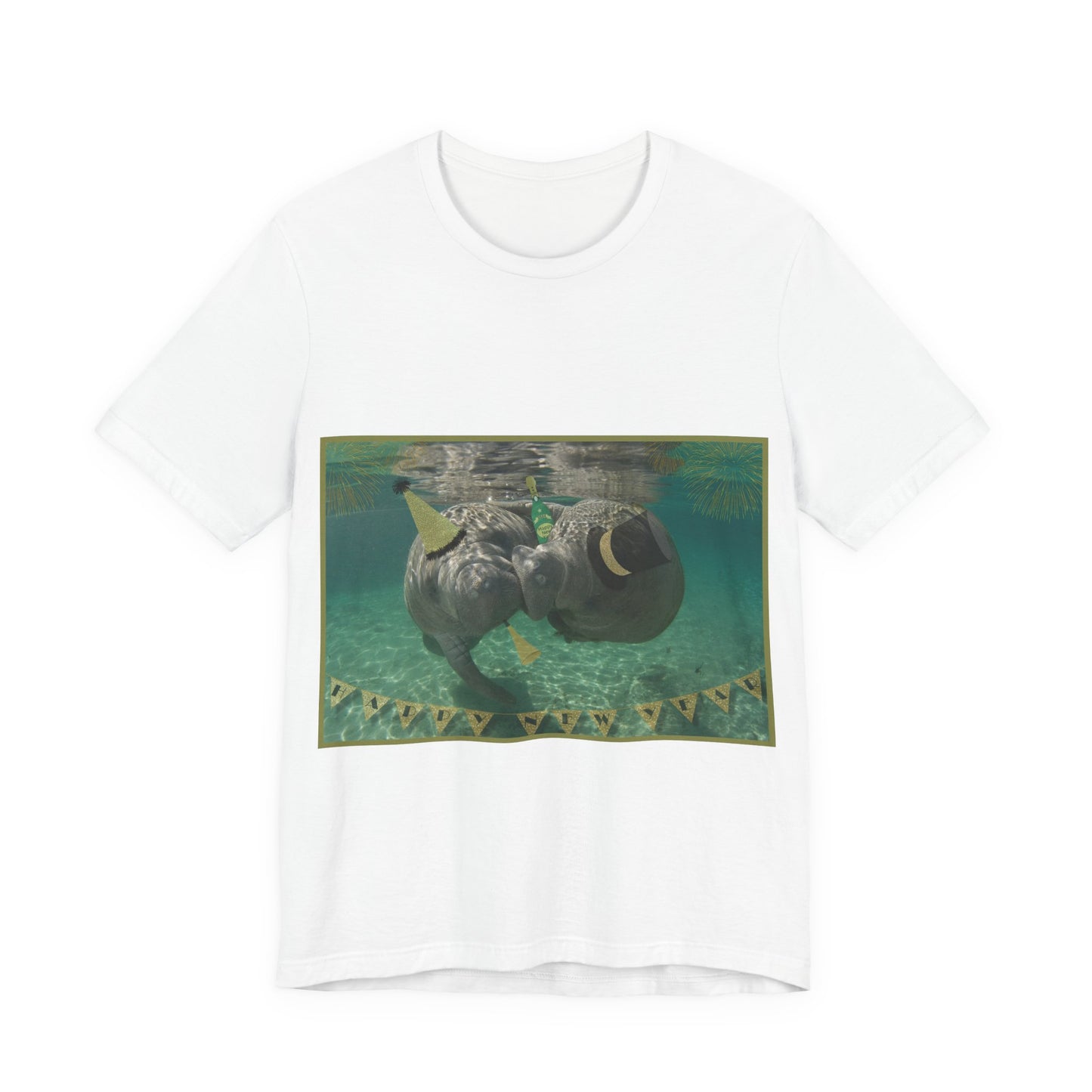 Happy New Years Manatee Tee, white t-shirt