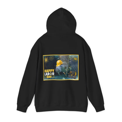 Happy Labor Day Manatee Hoodie, black hoodie back