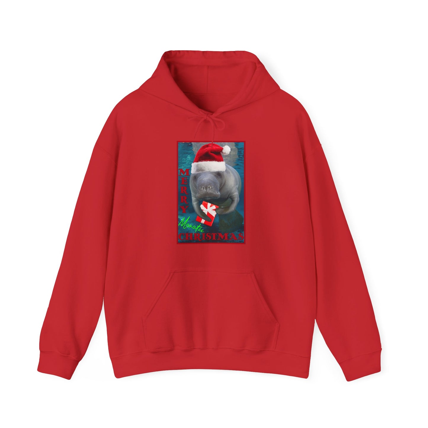 Merry Christmas Manatee Hoodie, red hoodie front