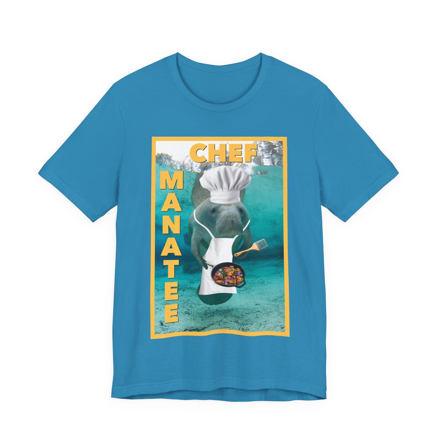 Chef Manatee Tee, blue t-shirt 