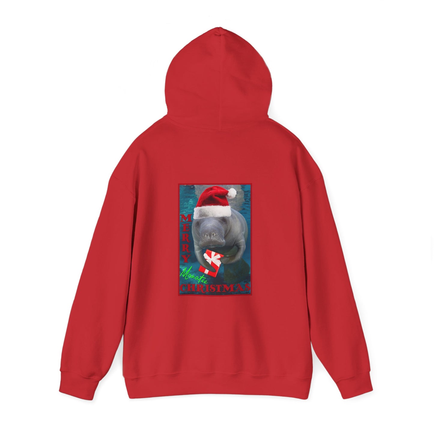 Merry Christmas Manatee Hoodie, red hoodie back