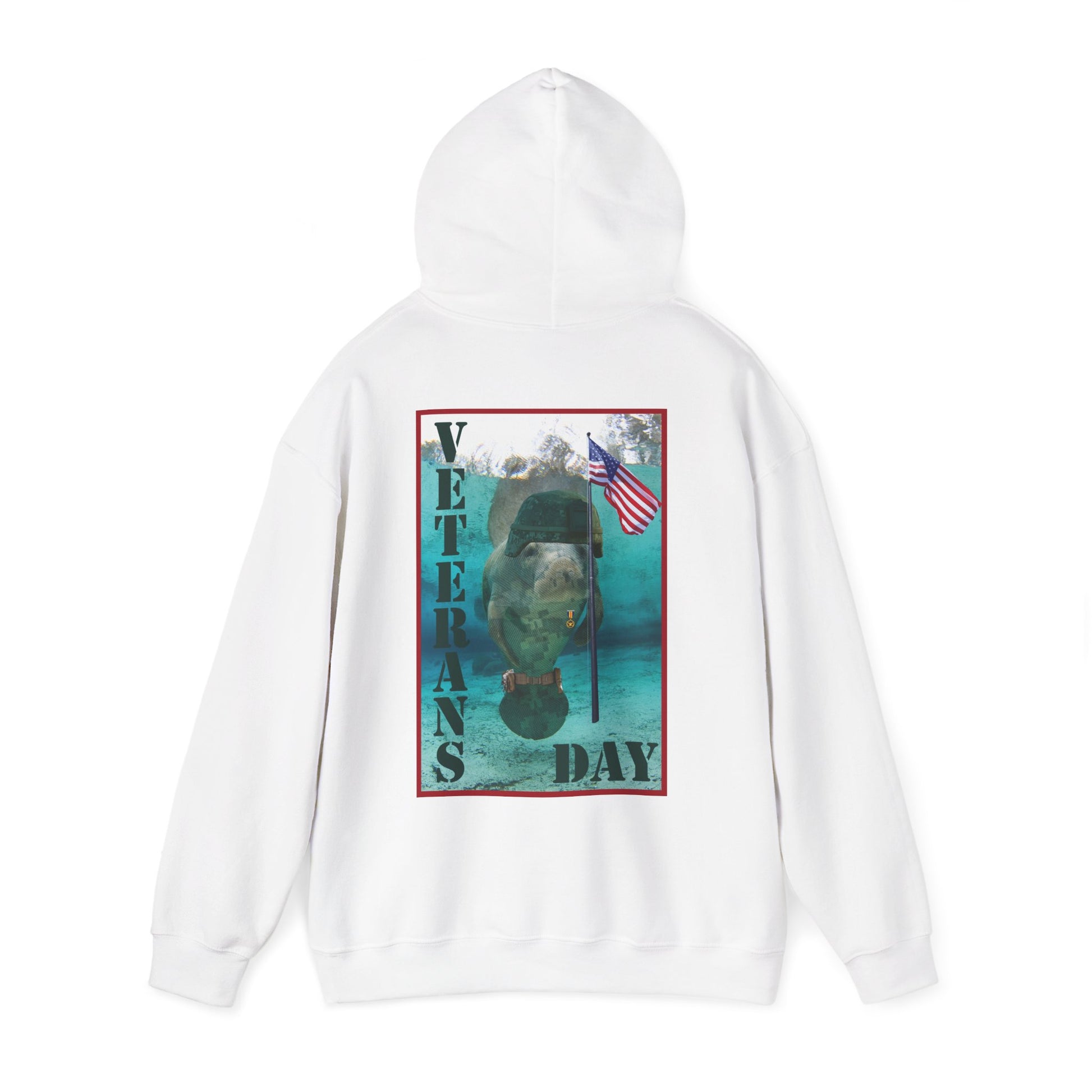 Veterans Day Manatee Hoodie, white hoodie back 2