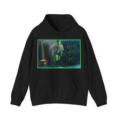 Happy St. Patrick's Day Manatee Hoodie, black hoodie front