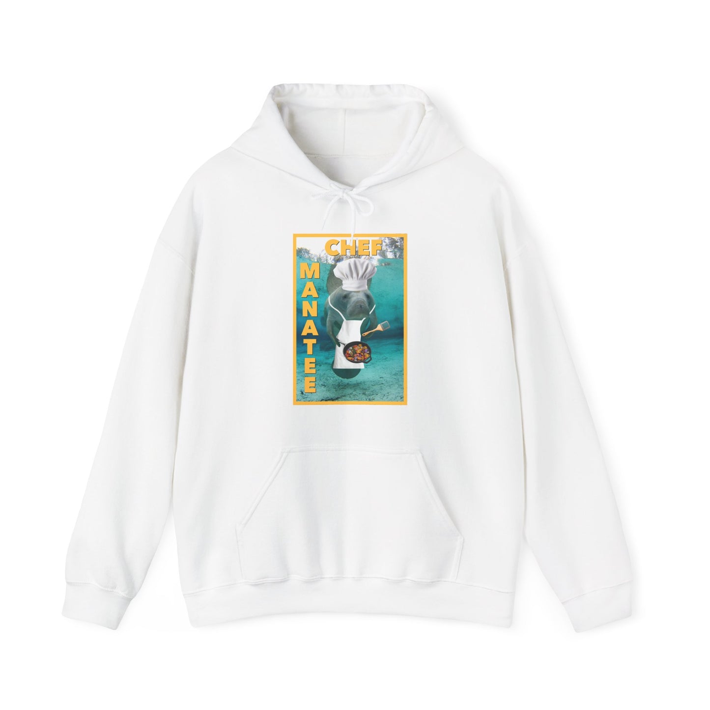 Chef Manatee Hoodie, white hoodie front