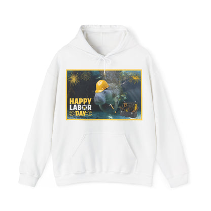 Happy Labor Day Manatee Hoodie, white hoodie front