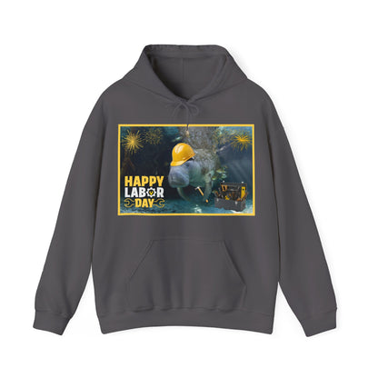 Happy Labor Day Manatee Hoodie, grey hoodie front