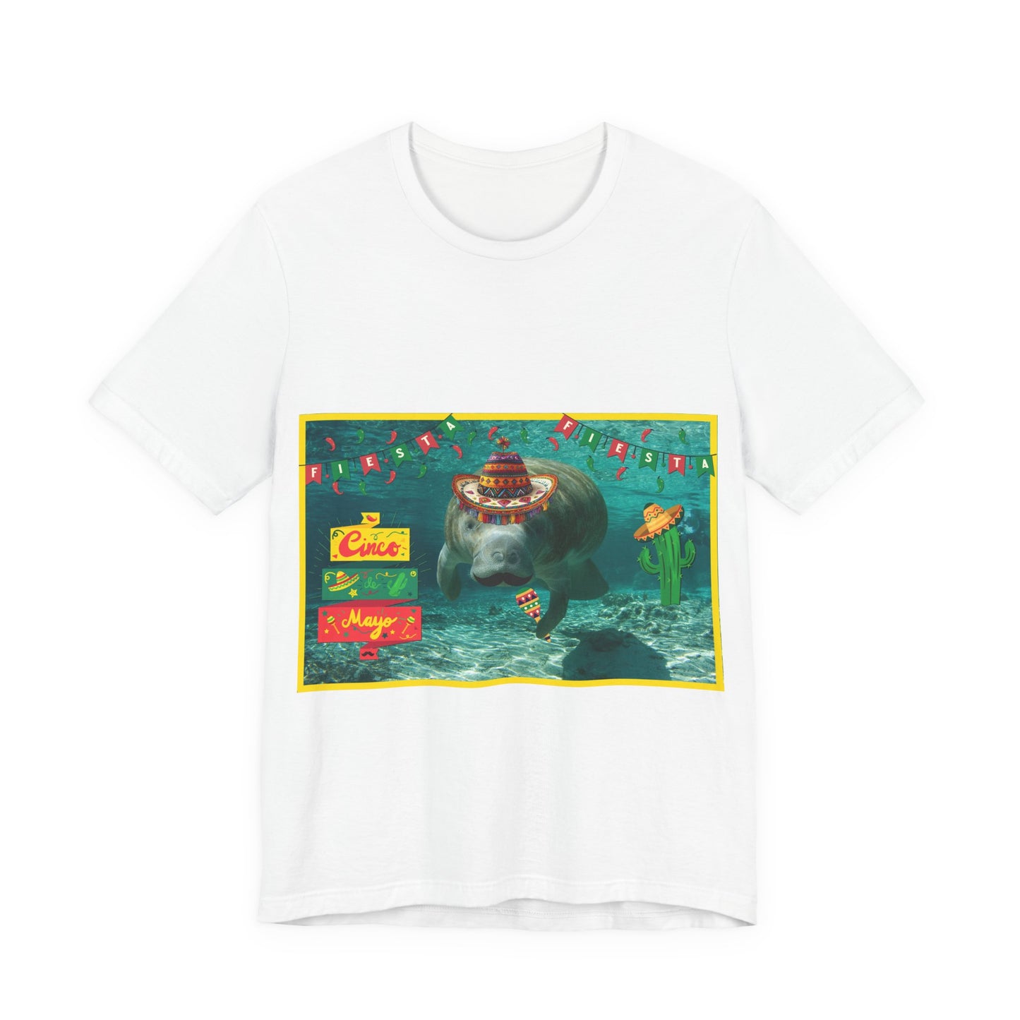 Happy Cinco de Mayo Manatee Tee, white t-shirt