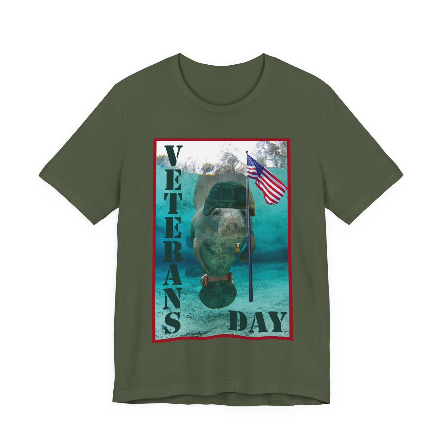 Veteran's Day Manatee Tee, army green t-shirt