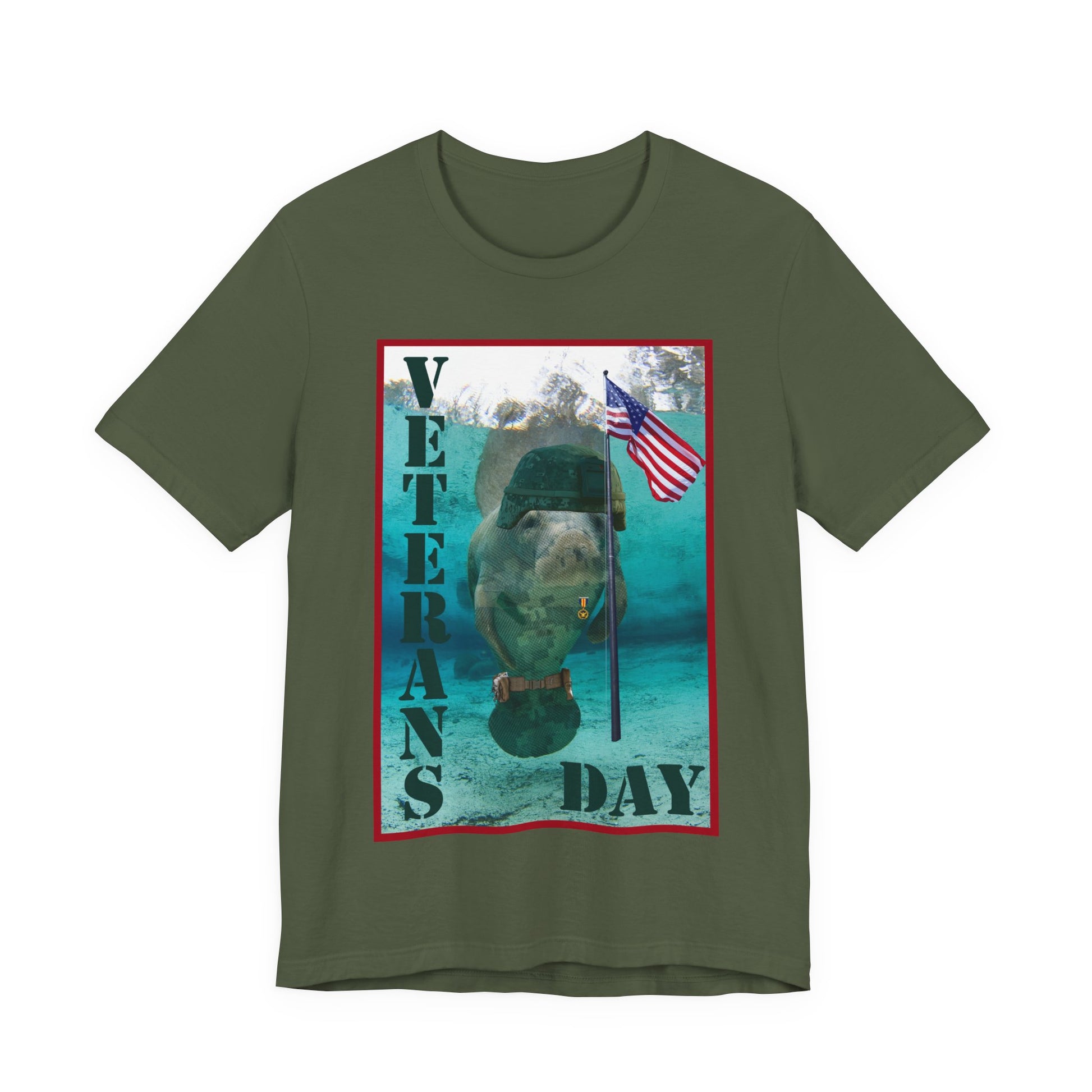 Veteran's Day Manatee Tee, army green t-shirt