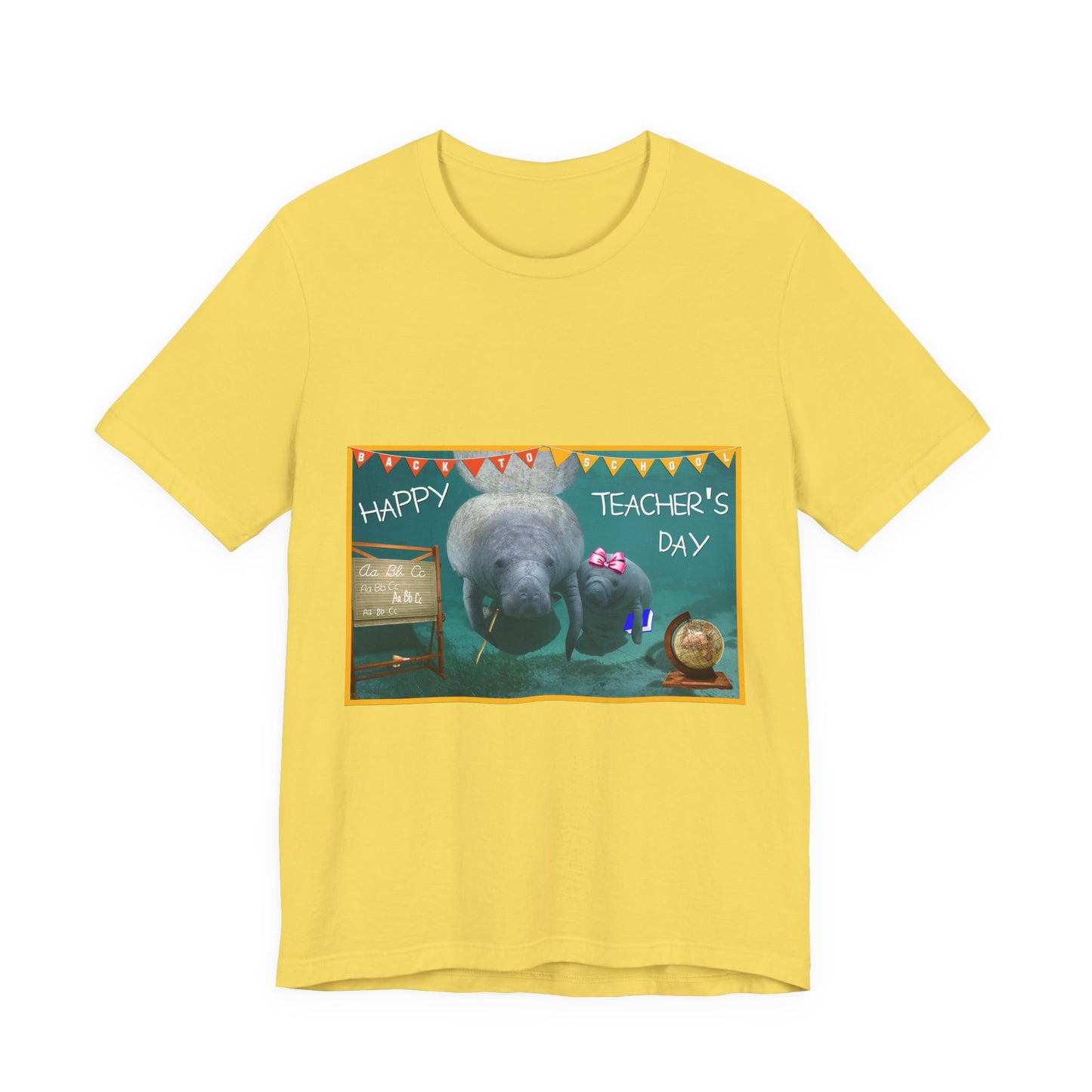Happy Teacher's Day Manatee Tee, yellow t-shirt front