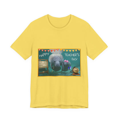 Happy Teacher's Day Manatee Tee, yellow t-shirt front