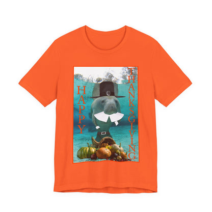 Happy Thanksgiving Manatee Tee, orange t-shirt