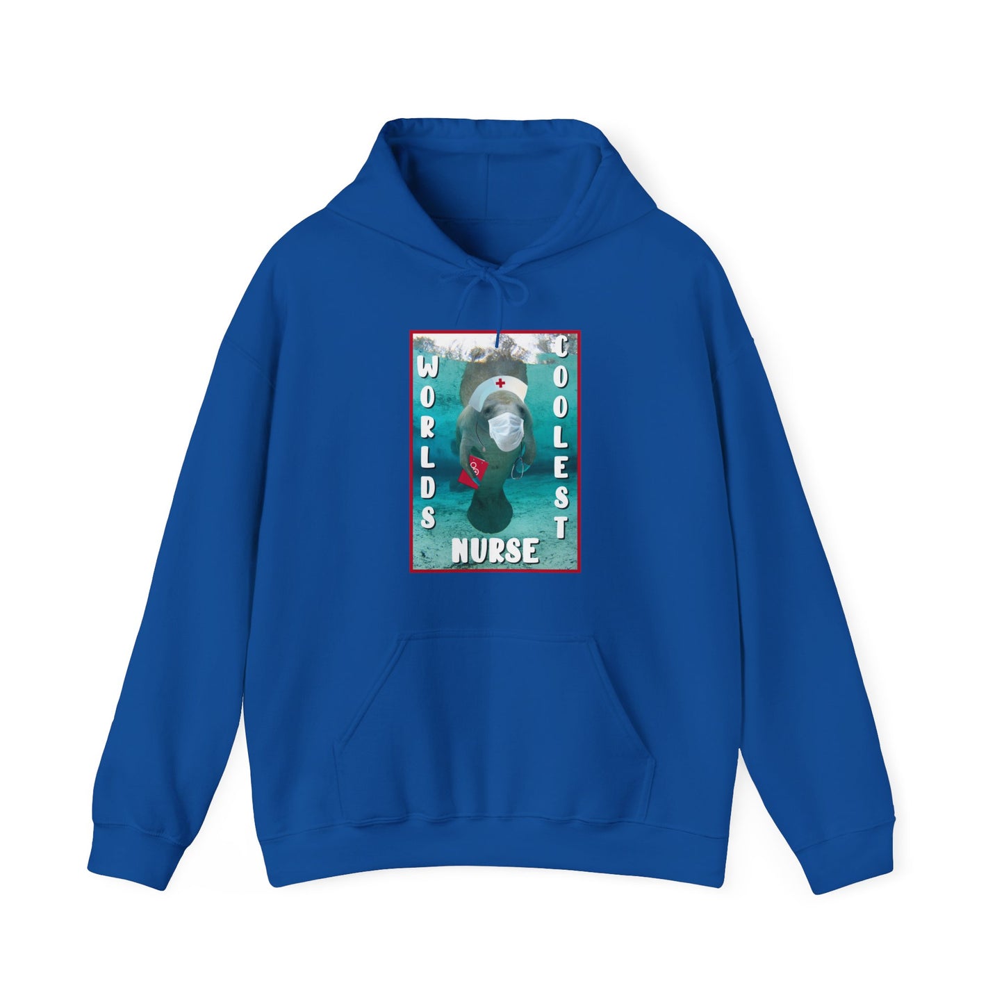 World's Coolest Nurse Manatee Hoodie, blue hoodie front