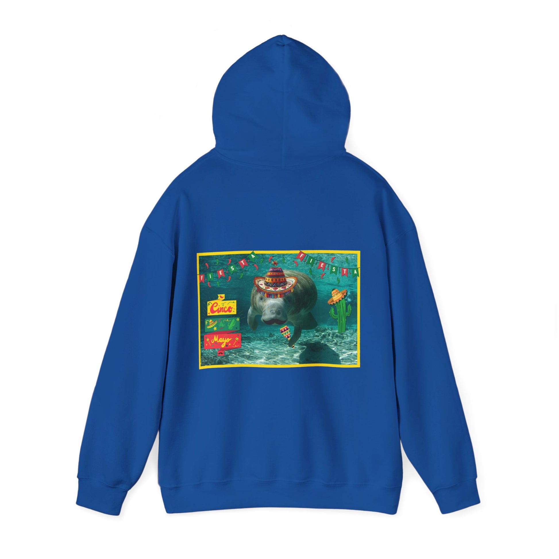 Happy Cinco de Mayo Manatee Hoodie, blue hoodie back