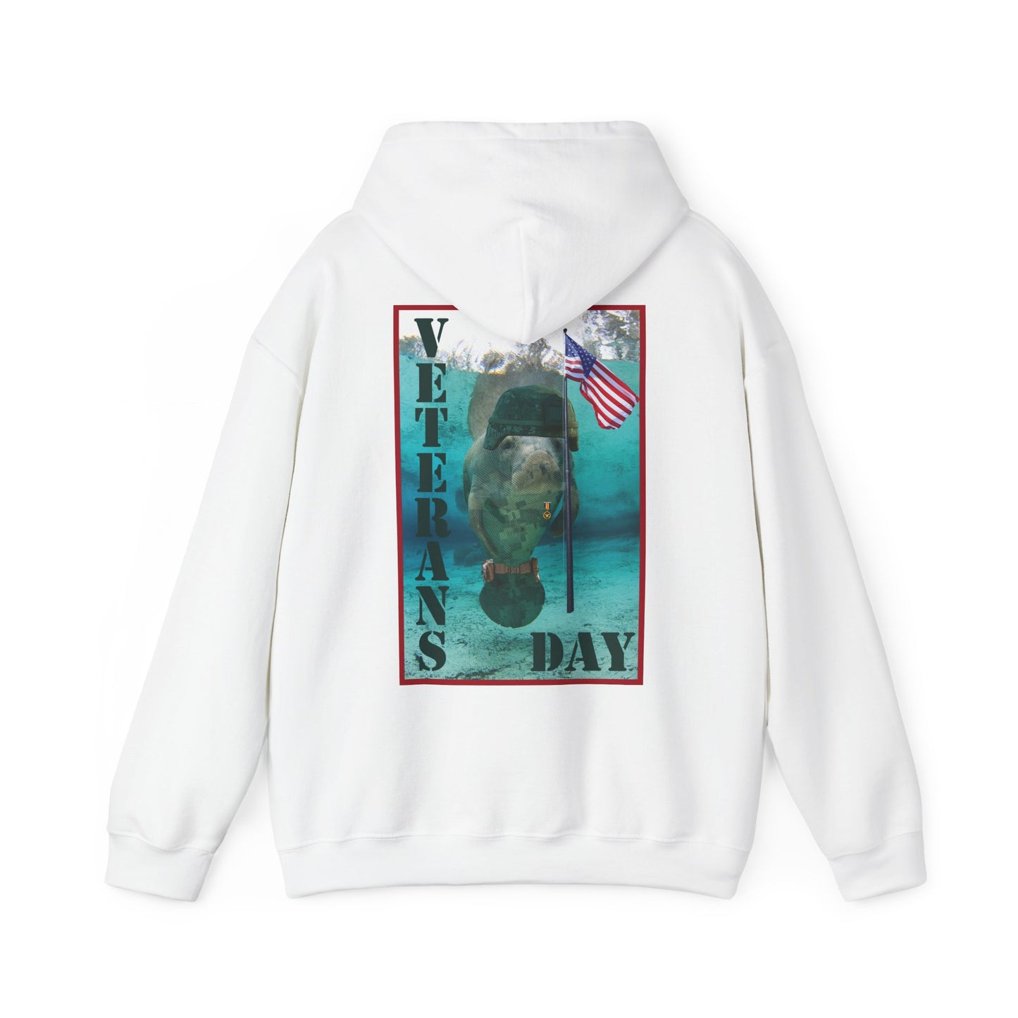 Veterans Day Manatee Hoodie, white hoodie back