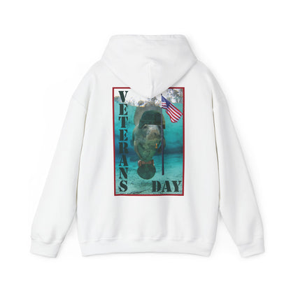 Veterans Day Manatee Hoodie, white hoodie back