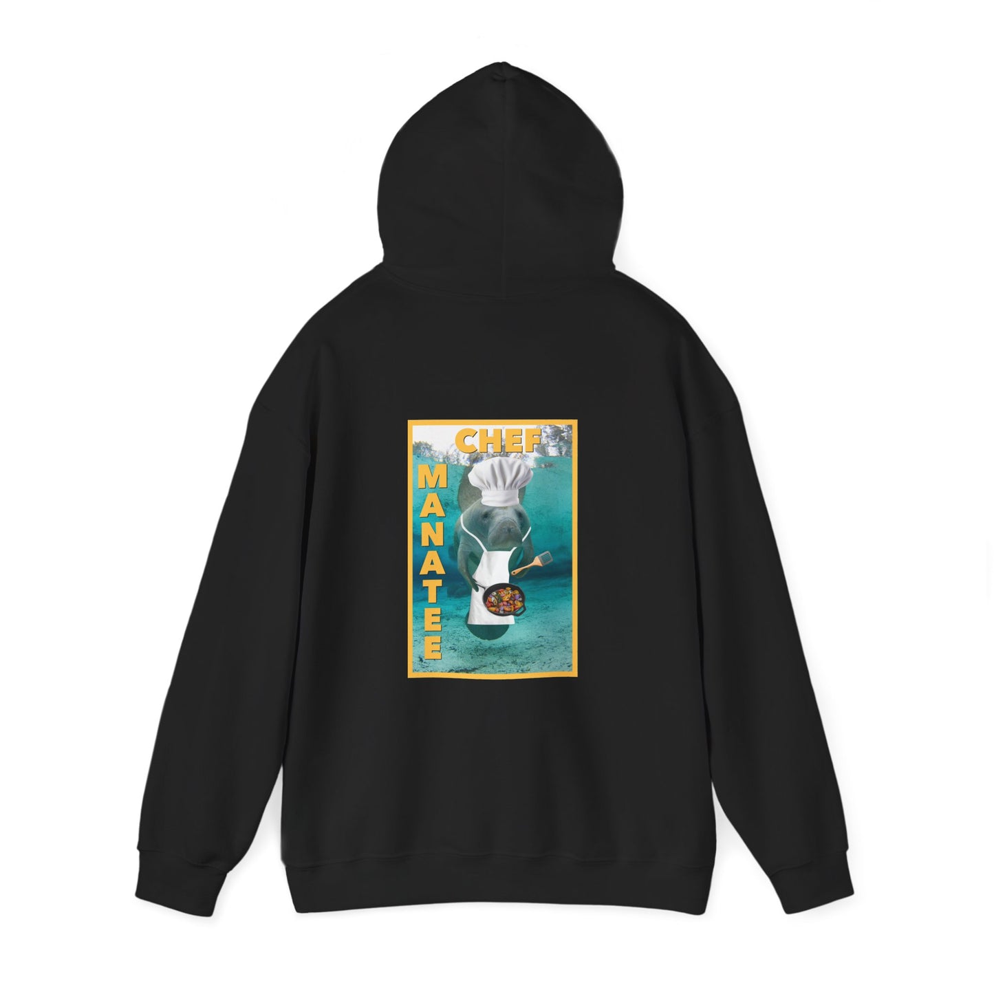 Chef Manatee Hoodie, black hoodie back