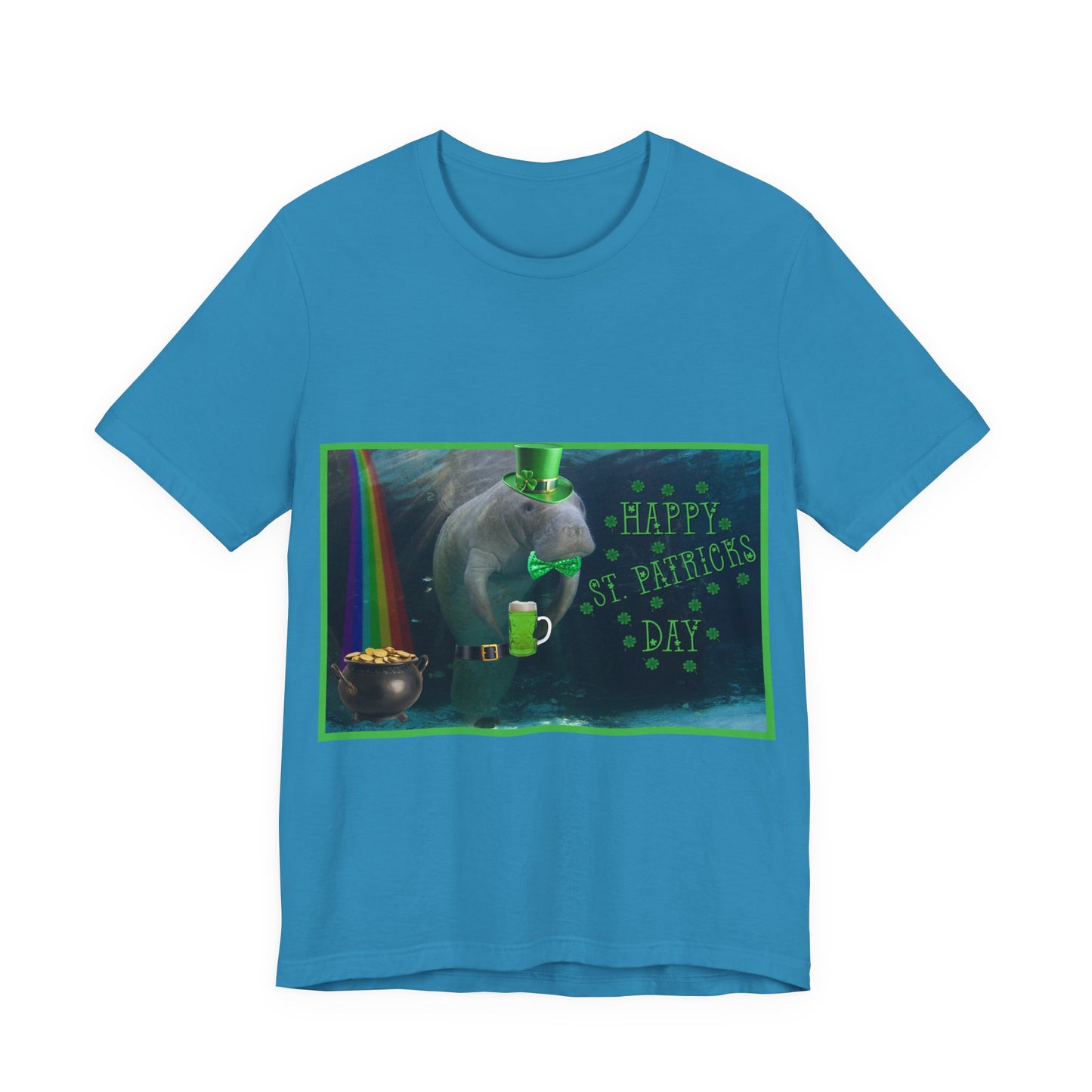 Happy St Patrick's Day Manatee Tee, blue t-shirt