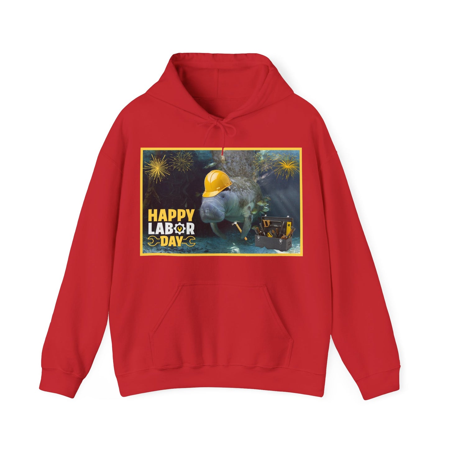Happy Labor Day Manatee Hoodie, red hoodie frot