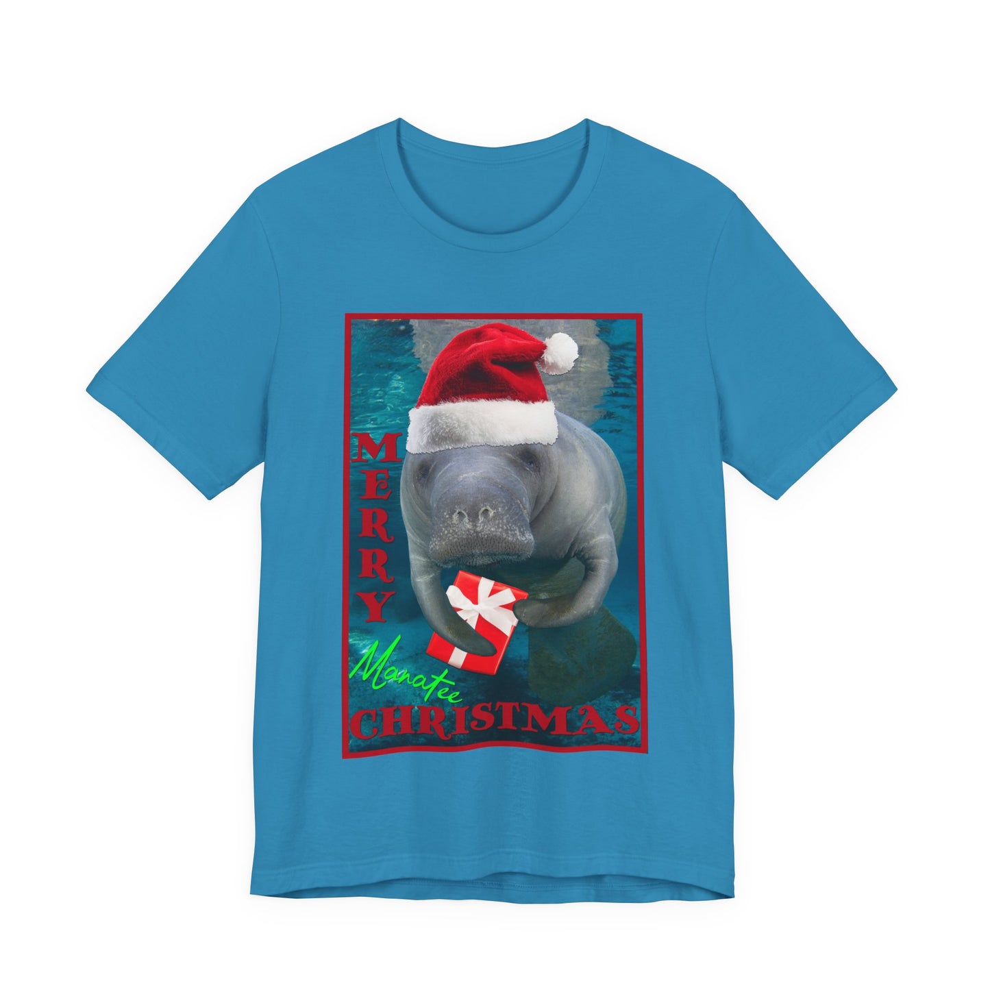 Merry Christmas Manatee Tee, blue t-shirt