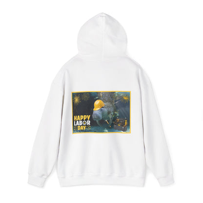 Happy Labor Day Manatee Hoodie, white hoodie back