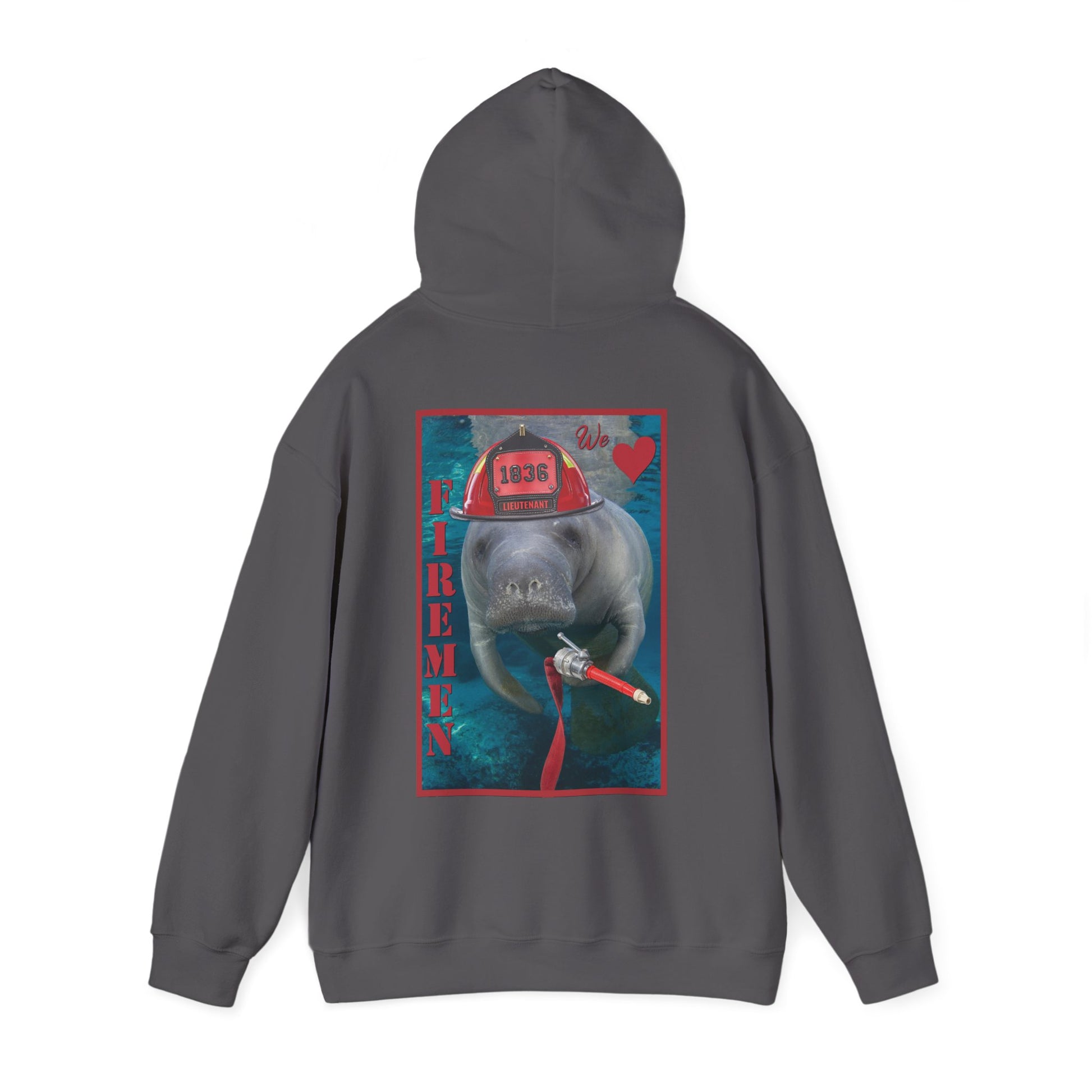Fireman Manatee Hoodie, grey hoodie back