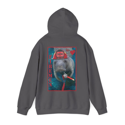 Fireman Manatee Hoodie, grey hoodie back