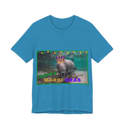 Happy Mardi Gras Manatee Tee , blue t-shirt