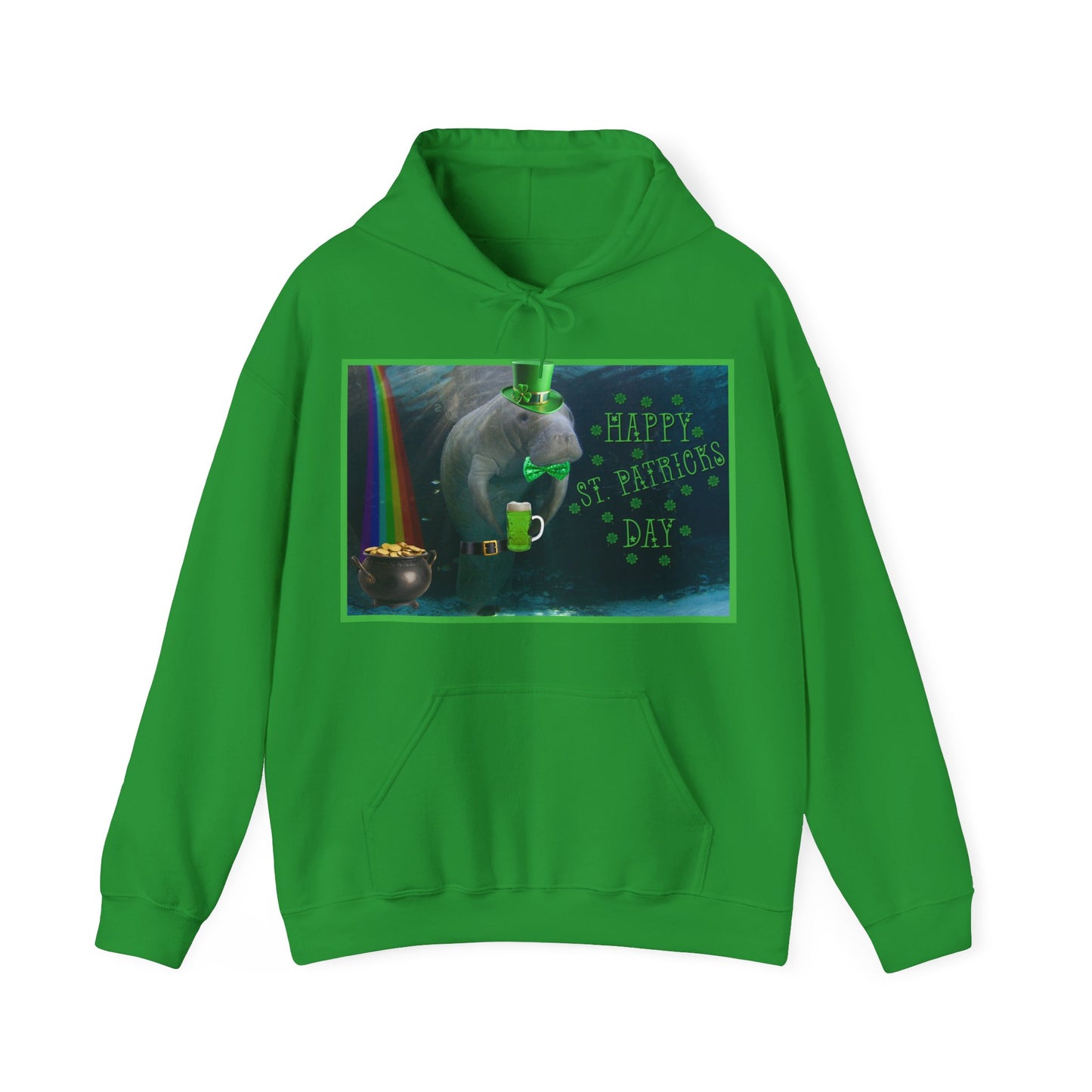 Happy St. Patrick's Day Manatee Hoodie, green hoodie front