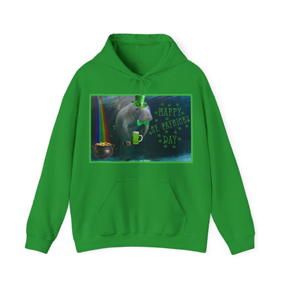 Happy St. Patrick's Day Manatee Hoodie, green hoodie front