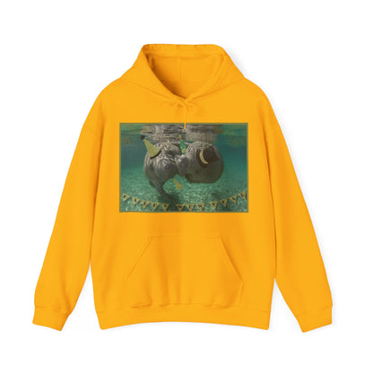 Happy New Years Manatee Hoodie, yellow hoodie front