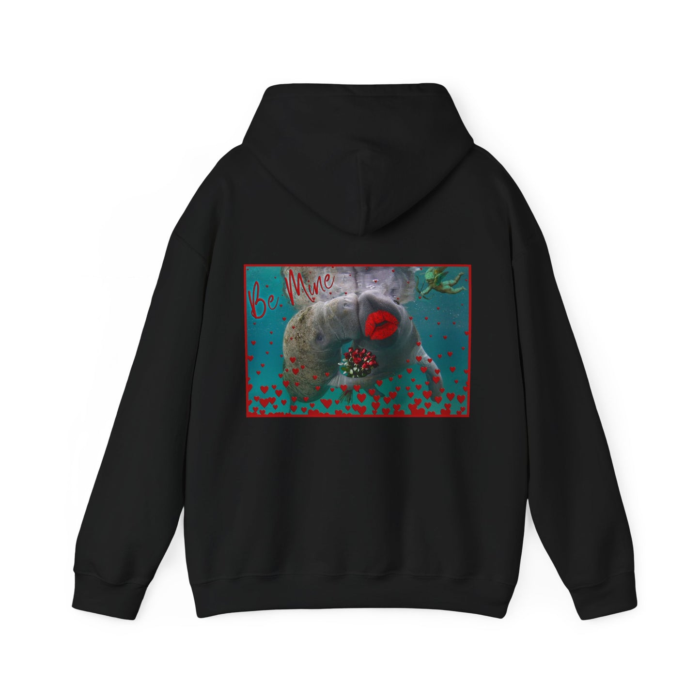 Happy Valentines Day Manatee Hoodie, black hoodie back