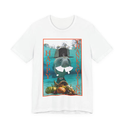 Happy Thanksgiving Manatee Tee, white t-shirt