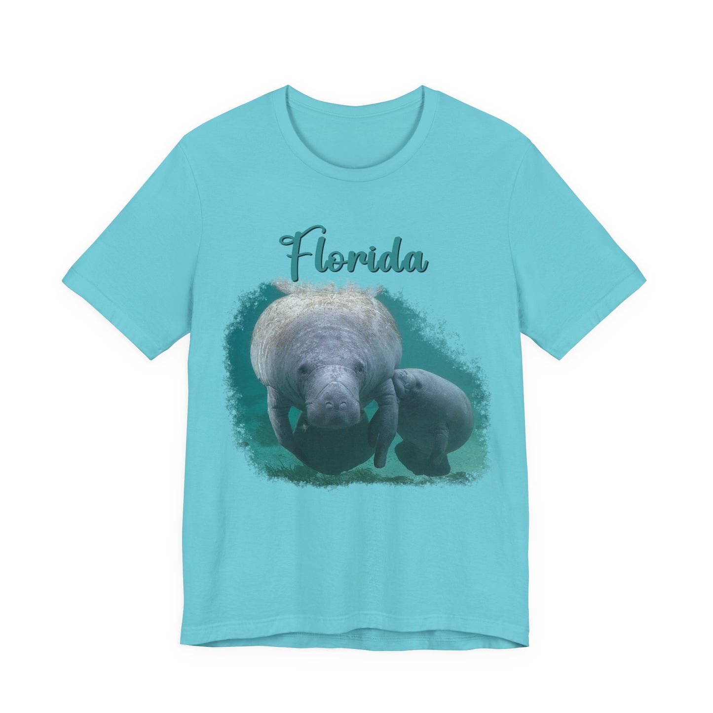 Manatee and Calf feeding Tee, light blue t-shirt