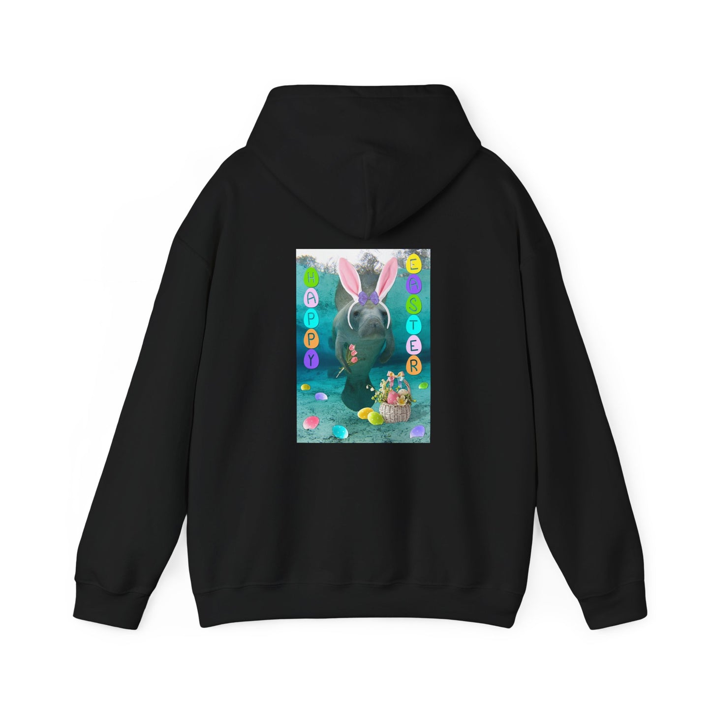 Happy Easter Manatee Hoodie, black hoodie back