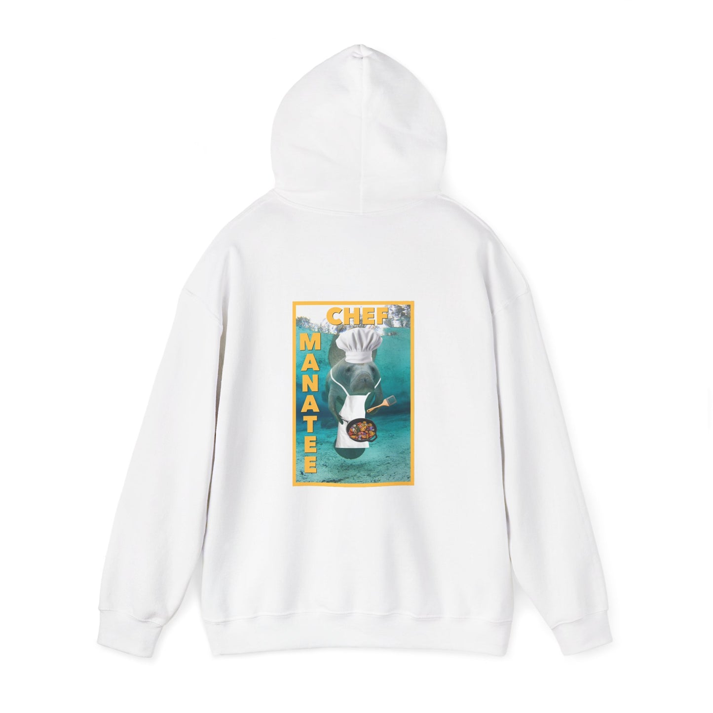Chef Manatee Hoodie, white hoodie back