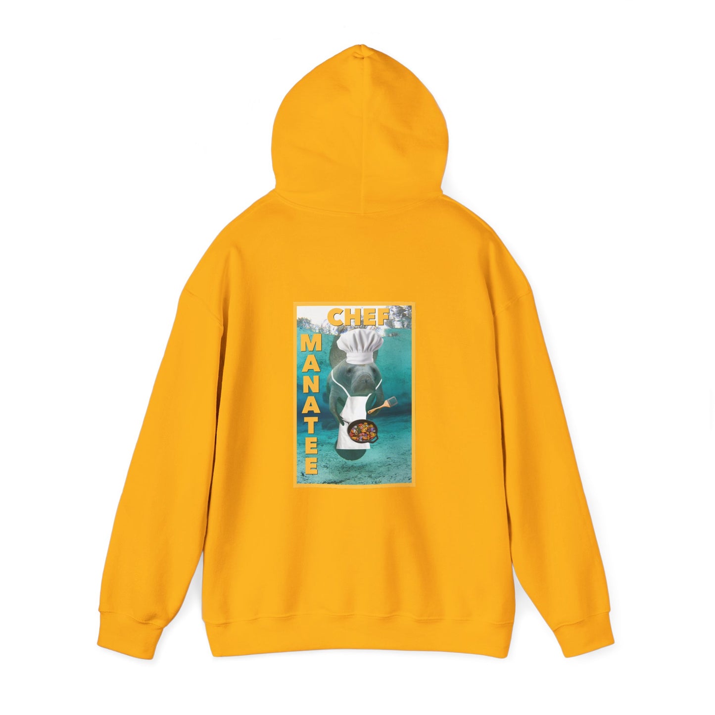 Chef Manatee Hoodie, yellow hoodie back