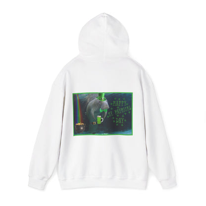 Happy St. Patrick's Day Manatee Hoodie, white hoodie back